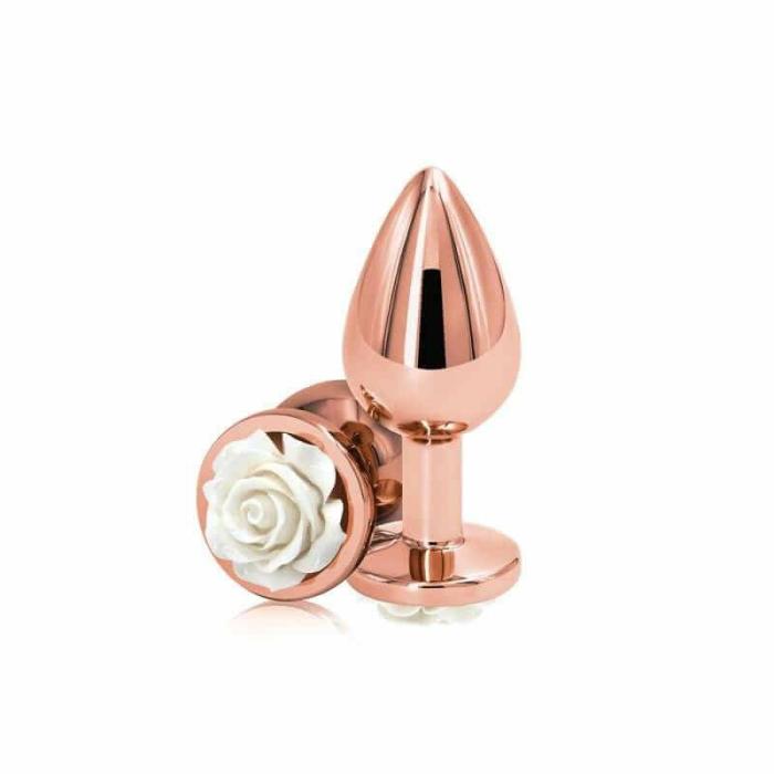 Rear Assets Rose Butt Plug – Medium, White Anal Toys